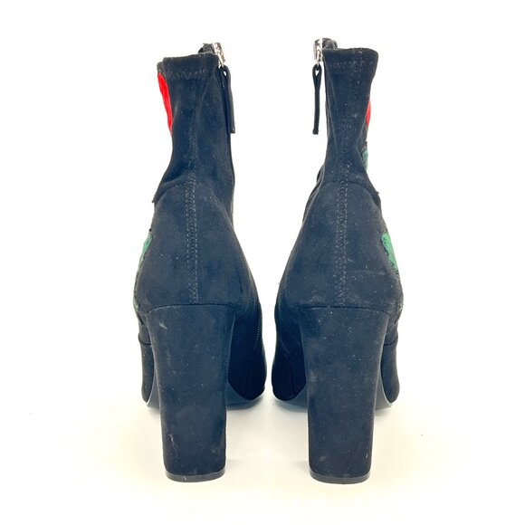 Steve Madden Edit Womens Black Suede Ankle Boots Red Rose Embroidery Side Zipper - Picture 6 of 16